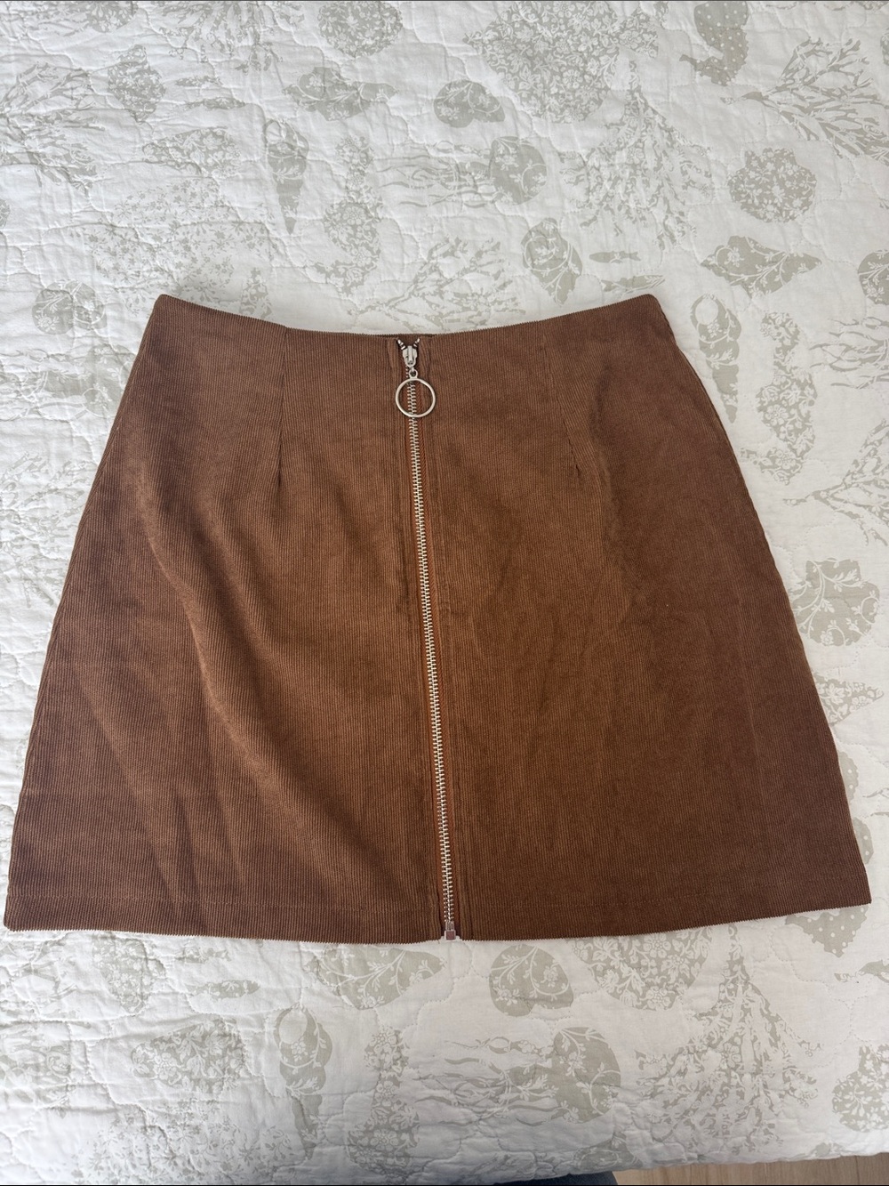 SHEIN Brown Suede-Look Front-Zip Mini Skirt